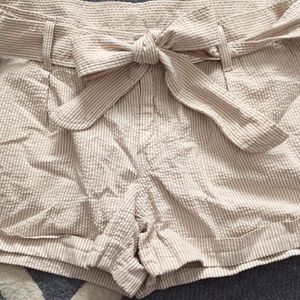 7 For All Mankind seersucker tan tie belt shorts